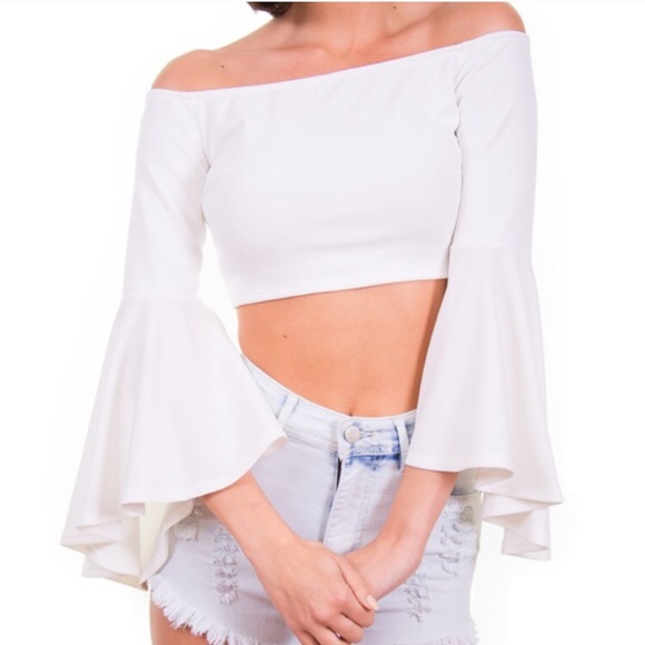 Tops - white off the shoulder crop top